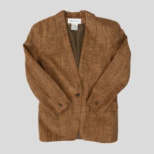 Vintage 90s Jones New York Brown Neutral Plaid Tailored Blazer Jacket Women's 12